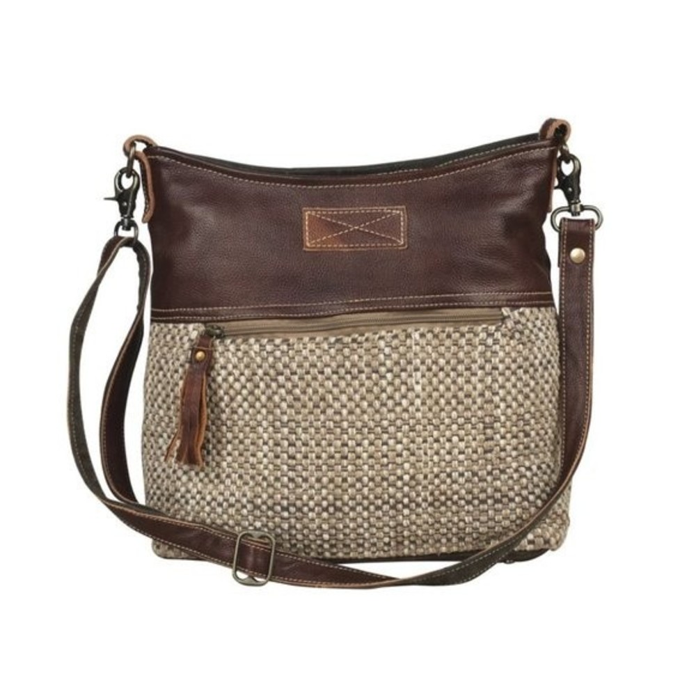 Myra Bag Handmade Virtue Shoulder Bag Upcycled Canvas & Cowhide Leather